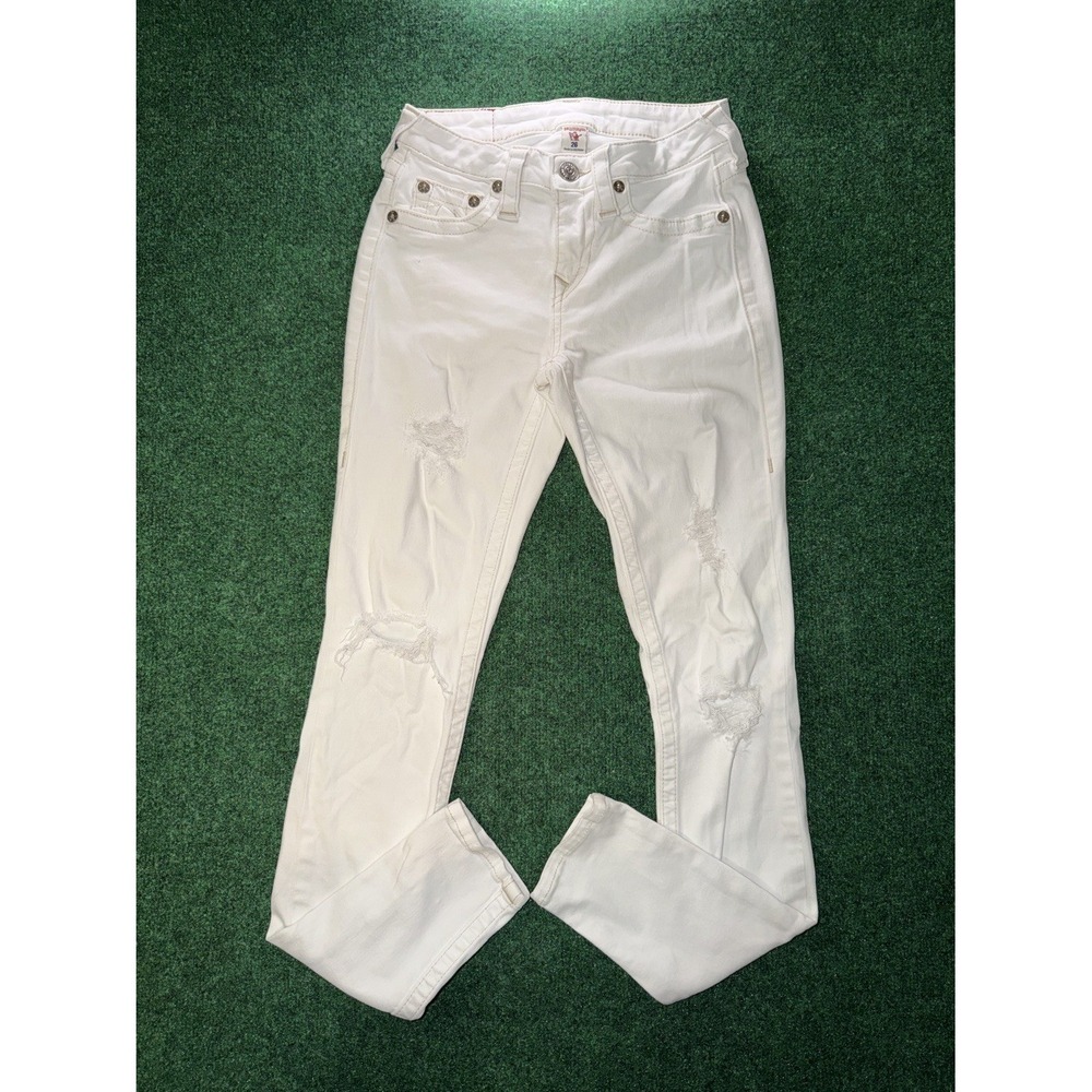 True Religion Section Skinny White Jeans Womens Size 26 Distressed